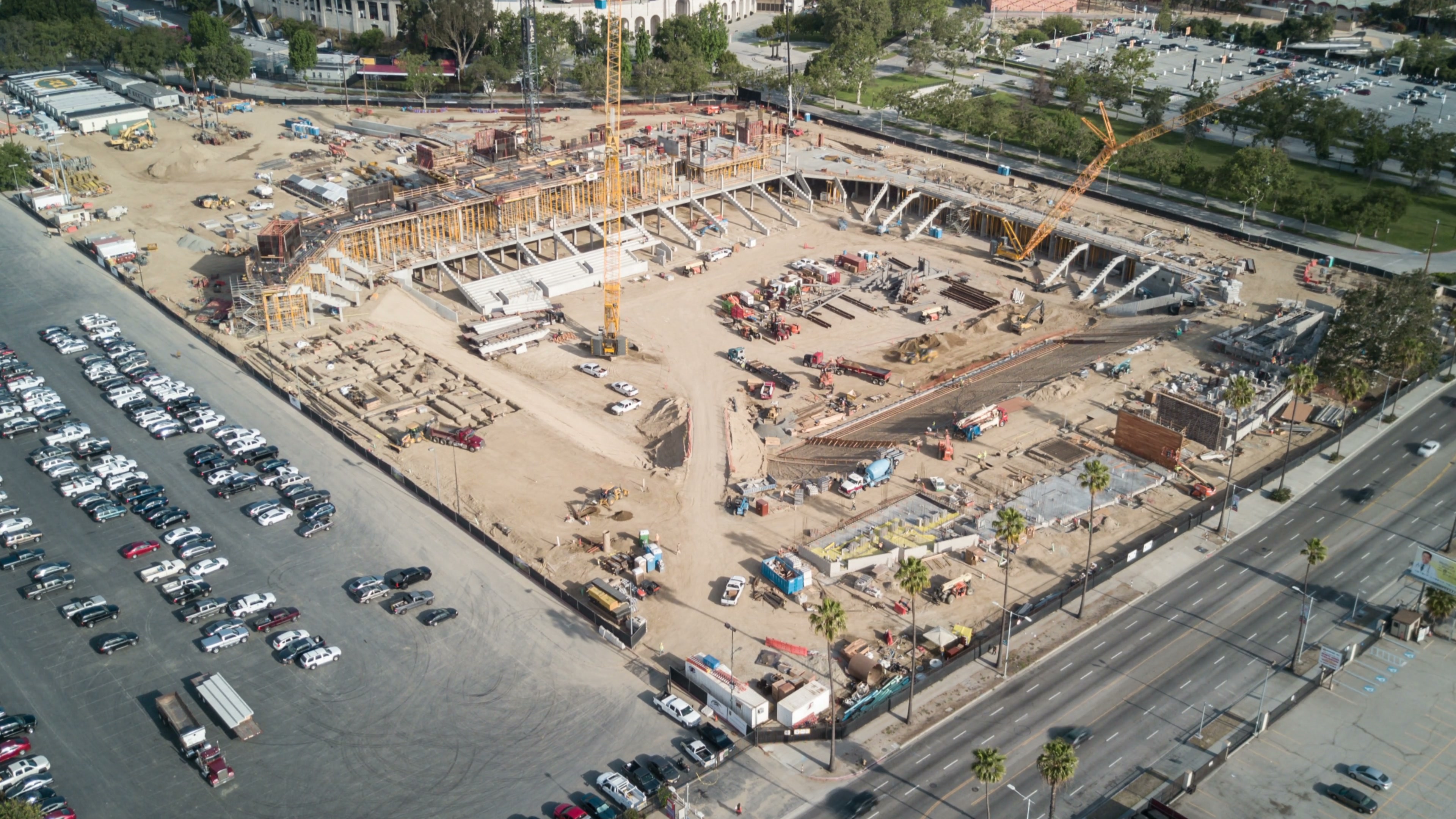 Aerial view of the LAFC stadium under construction